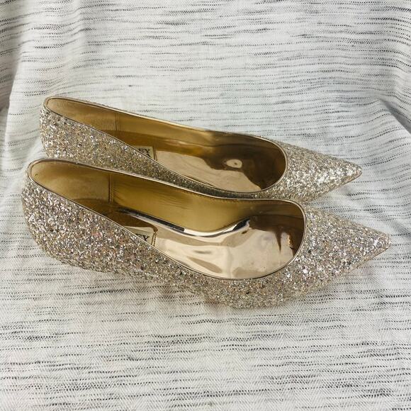 Badgley Mischka Madison II Champagne Glitter Kitten Heels Pointed Toe Size 7 - Picture 3 of 11